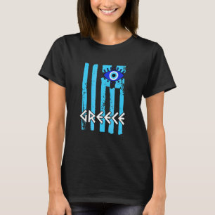 Greece Flag With A Nazar Charm Spiritual Evil Eye T-Shirt