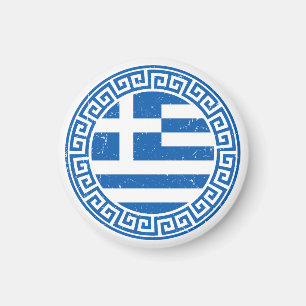 Greece Flag With Greek Key Pattern Design Magnet
