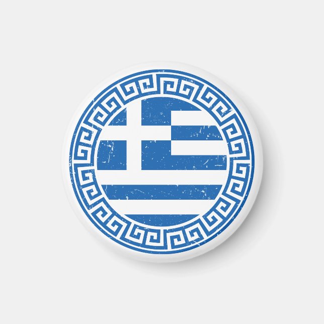 Greece Flag With Greek Key Pattern Design Magnet (Front)