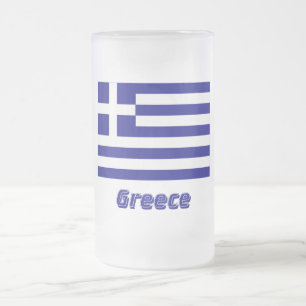 Greece Flag with Name Frosted Glass Beer Mug
