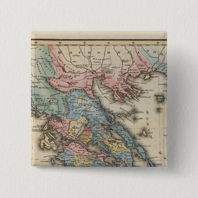 Greece Full colour Atlas Map 15 Cm Square Badge (Front)