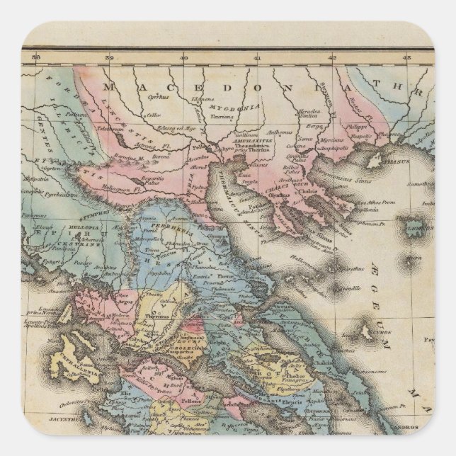 Greece Full colour Atlas Map Square Sticker (Front)