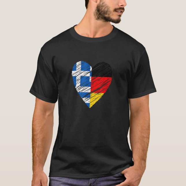 Greece Germany Heart German Flag Greek Flag Love H T-Shirt (Front)
