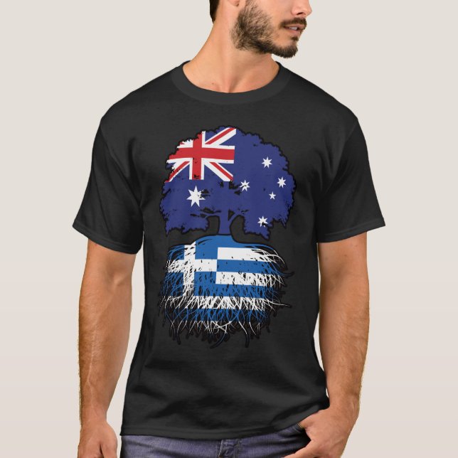 Greece Greek Australian Australia Tree Roots Flag T-Shirt (Front)