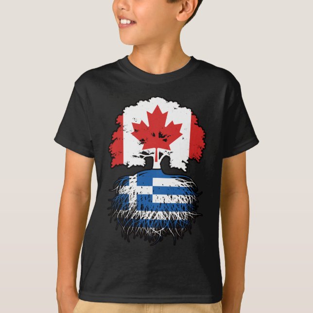 Greece Greek Canadian Canada Tree Roots Flag T-Shirt (Front)