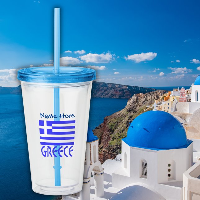 Greece Greek Flag Blue Personalisation  Acrylic Tumbler (Creator Uploaded)