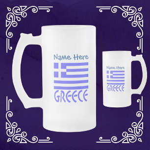 Greece Greek Flag Blue Personalisation  Frosted Glass Beer Mug