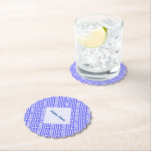 Greece Greek Flag Tiled Blue Personalisation Paper Coaster