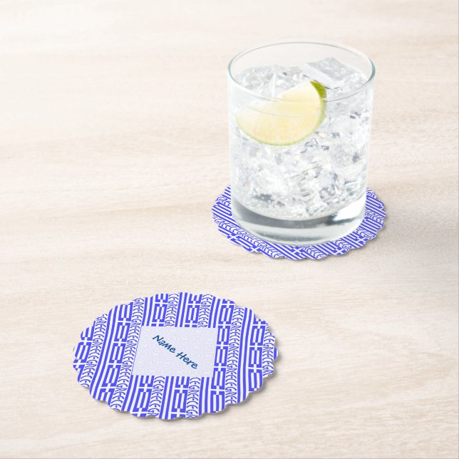 Greece Greek Flag Tiled Blue Personalisation  Paper Coaster (Insitu)