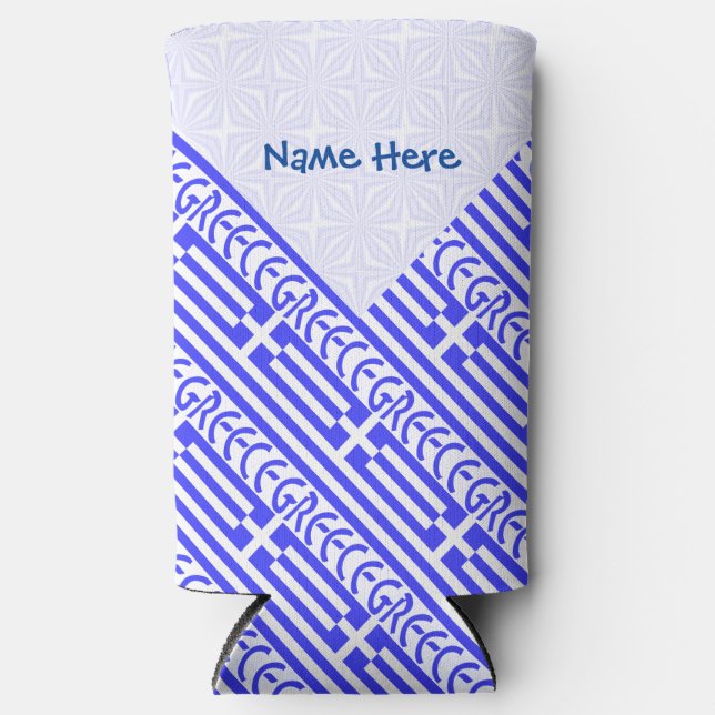 Greece Greek Flag Tiled Blue Personalisation  Seltzer Can Cooler (Front)