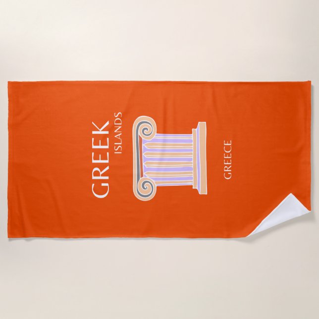 Greece, Greek Islands, Travel Preppy, Orange Beach Towel (Front)