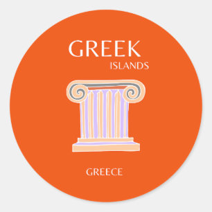 Greece, Greek Islands, Travel Preppy, Orange Classic Round Sticker