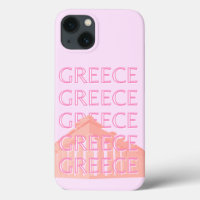 Greece, Greek Travel Art, Pastel Travel Art, Pink