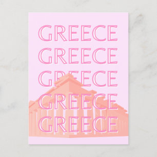 Greece, Greek Travel Art, Pastel Travel Art, Pink Holiday Postcard