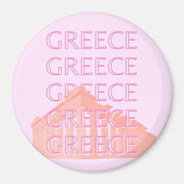 Greece, Greek Travel Art, Pastel Travel Art, Pink Magnet (Front)