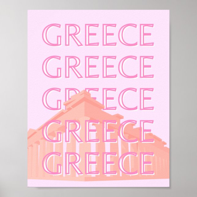Greece, Greek Travel Art, Pastel Travel Art, Pink Poster (Front)