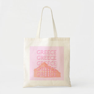 Greece, Greek Travel Art, Pastel Travel Art, Pink Tote Bag