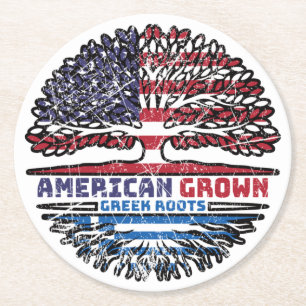 Greece Greek US American USA United States Tree Round Paper Coaster