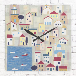 Greece Halki Square Wall Clock