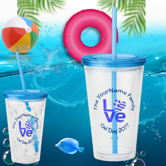 Greece Heart Flag Blue LOVE Personalised Acrylic Tumbler