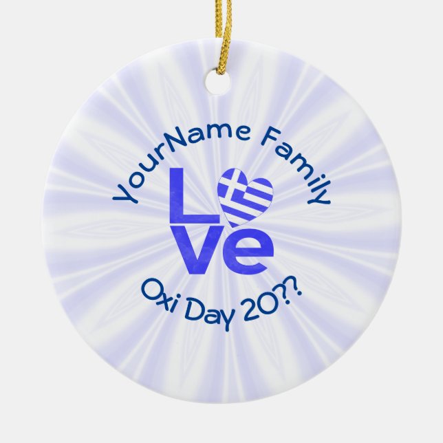 Greece Heart Flag Blue LOVE Personalised  Ceramic Tree Decoration (Front)