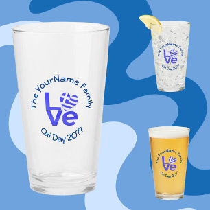 Greece Heart Flag Blue LOVE Personalised  Glass