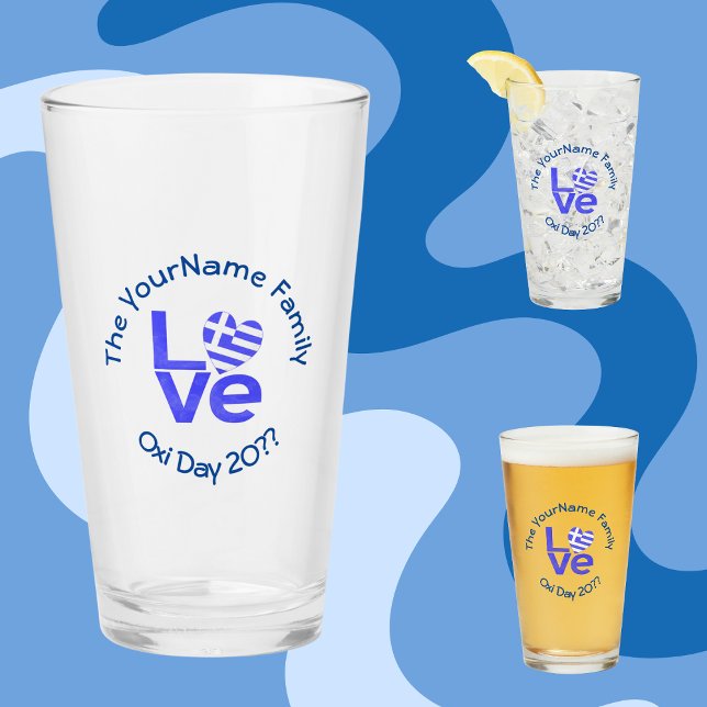 Greece Heart Flag Blue LOVE Personalised  Glass (Creator Uploaded)