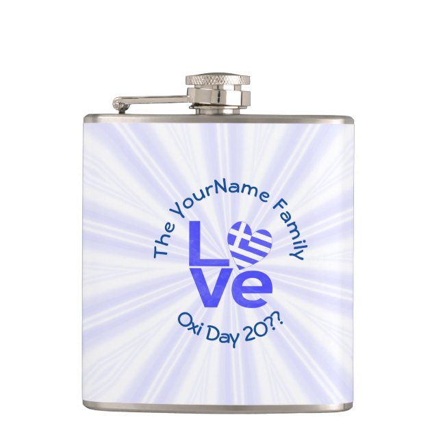 Greece Heart Flag Blue LOVE Personalised  Hip Flask (Front)