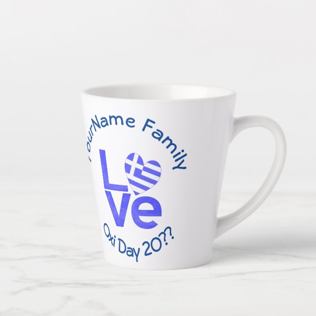 Greece Heart Flag Blue LOVE Personalised  Latte Mug (Right)