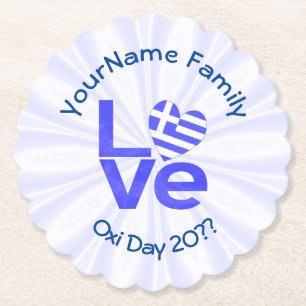 Greece Heart Flag Blue LOVE Personalised Paper Coaster