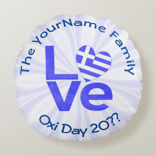 Greece Heart Flag Blue LOVE Personalised Round Cushion