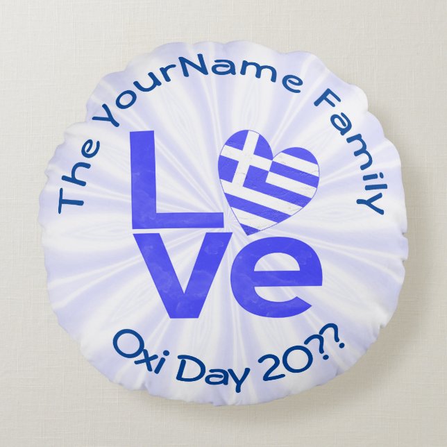 Greece Heart Flag Blue LOVE Personalised  Round Cushion (Front)
