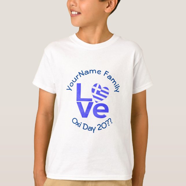 Greece Heart Flag Blue LOVE Personalised  T-Shirt (Front)