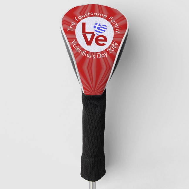 Greece Heart Flag Red LOVE Personalised  Golf Head Cover (Front)