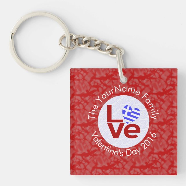 Greece Heart Flag Red LOVE Personalised  Key Ring (Front)
