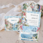 Greece | Illustrated Mediterranean Wedding All In One Invitation<br><div class="desc">Sparkling turquoise seas, hidden hilltop churches and private beaches, that’s the beauty of Greece right there! Capture the soft elegance of a wedding in Greece with a palette featuring Mediterranean blue, light blue, gold, and white. These gentle hues blend harmoniously to evoke a sense of serenity and sophistication, perfect for...</div>