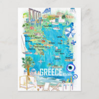 Greece Illustrated Travel Map in Mediterranean