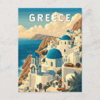 Greece Illustration Travel Art Vintage