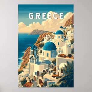 Greece Illustration Travel Art Vintage Poster
