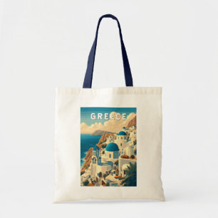 Greece Illustration Travel Art Vintage Tote Bag