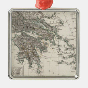 Greece Map by Stieler Metal Tree Decoration