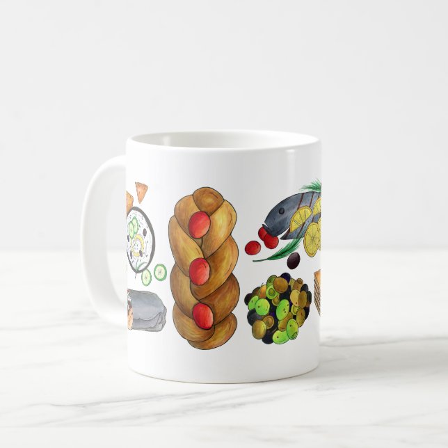 Greece Mediterranean Foods Print Greek Cuisine Coffee Mug (Front Left)