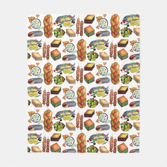 Greece Mediterranean Foods Print Greek Cuisine Fleece Blanket (Front)