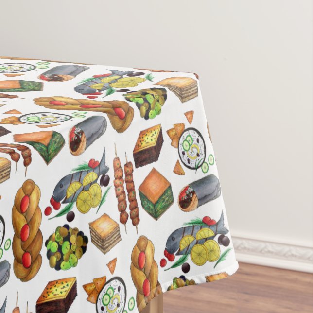 Greece Mediterranean Foods Print Greek Cuisine Tablecloth (In Situ)