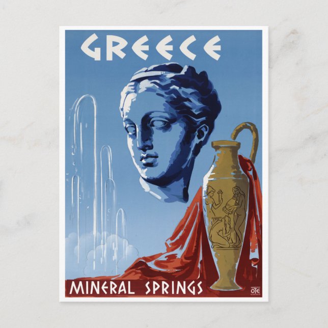 Greece Mineral Springs Vintage Travel Poster Resto Postcard (Front)