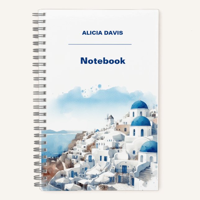 Greece Myconos watercolor | your name Notebook (Front)