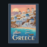 Greece Mykonos Illustration Travel Art Vintage Postcard<br><div class="desc">Greece retro vector travel design. Greece is a timeless destination offering sun-soaked islands,  ancient ruins,  and vibrant culture,  from the Parthenon in Athens to the whitewashed villages of the Cyclades.</div>