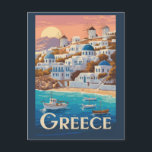 Greece Mykonos Illustration Travel Art Vintage Postcard<br><div class="desc">Greece retro vector travel design. Greece is a timeless destination offering sun-soaked islands,  ancient ruins,  and vibrant culture,  from the Parthenon in Athens to the whitewashed villages of the Cyclades.</div>