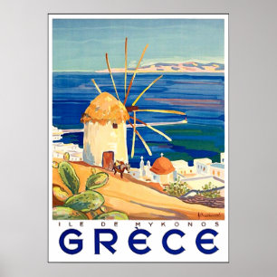 Greece, Mykonos isle, windmill by the sea Poster