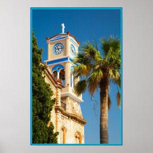 Greece - Orthodox Greek Church with Palm Tree Poster